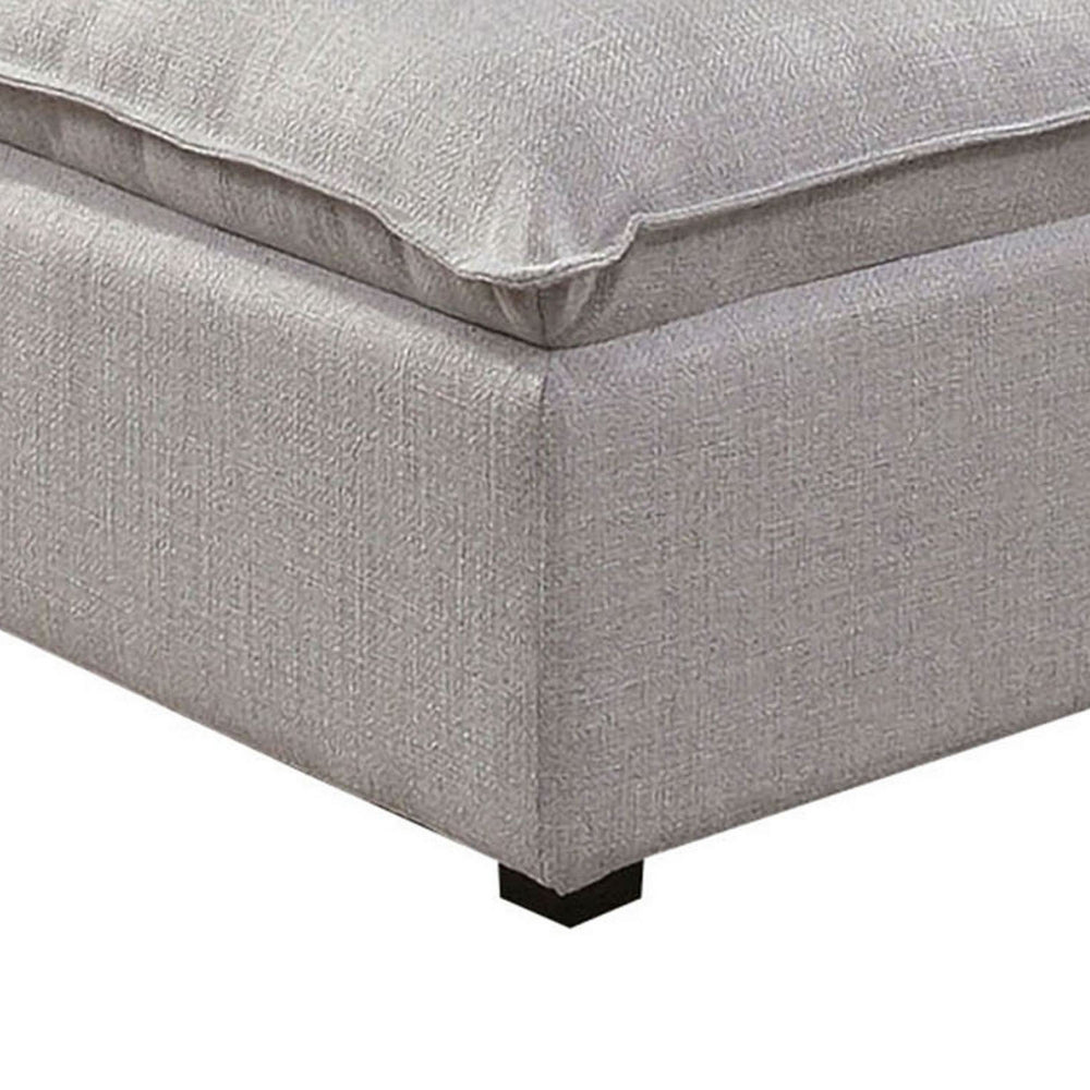 Fabric Upholstered Ottoman with Pillow Top Seat and Welt Trim, Gray - BM239782