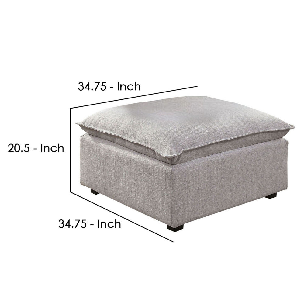 Fabric Upholstered Ottoman with Pillow Top Seat and Welt Trim, Gray - BM239782