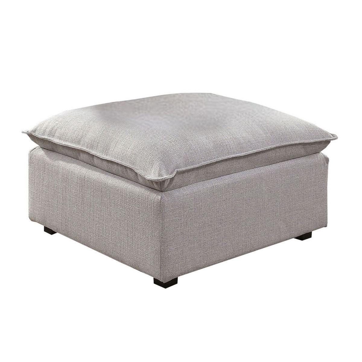 Fabric Upholstered Ottoman with Pillow Top Seat and Welt Trim, Gray - BM239782