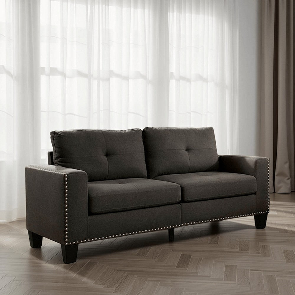 Fabric Upholstered Sofa with Track Arms and Nailhead Trim, Dark Gray - BM239784