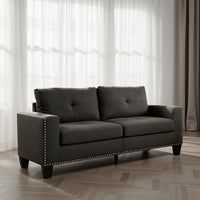 Fabric Upholstered Sofa with Track Arms and Nailhead Trim, Dark Gray - BM239784