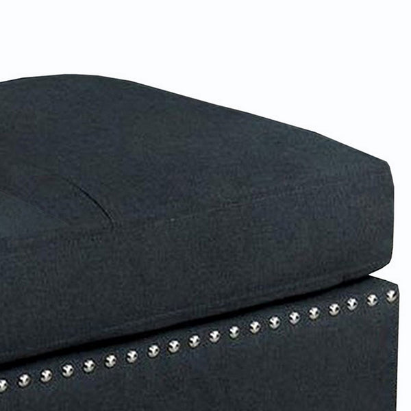 Nailhead Trim Fabric Upholstered Ottoman with Box Cushion Seat, Dark Gray - BM239787