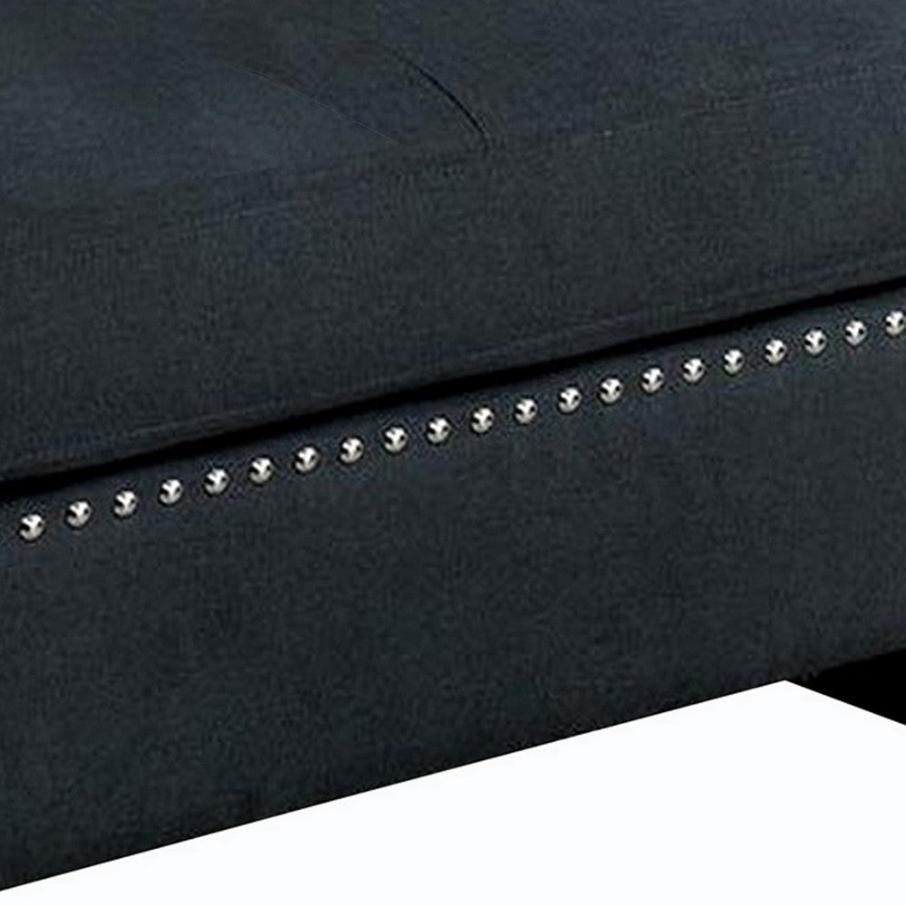 Nailhead Trim Fabric Upholstered Ottoman with Box Cushion Seat, Dark Gray - BM239787