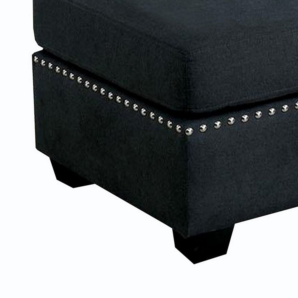Nailhead Trim Fabric Upholstered Ottoman with Box Cushion Seat, Dark Gray - BM239787