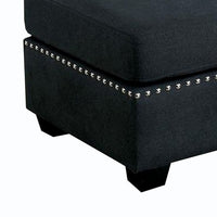 Nailhead Trim Fabric Upholstered Ottoman with Box Cushion Seat, Dark Gray - BM239787