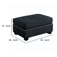 Nailhead Trim Fabric Upholstered Ottoman with Box Cushion Seat, Dark Gray - BM239787
