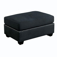 Nailhead Trim Fabric Upholstered Ottoman with Box Cushion Seat, Dark Gray - BM239787
