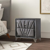 2 Drawer Fabric Frame Nightstand with Tufted Accent, Gray - BM239799