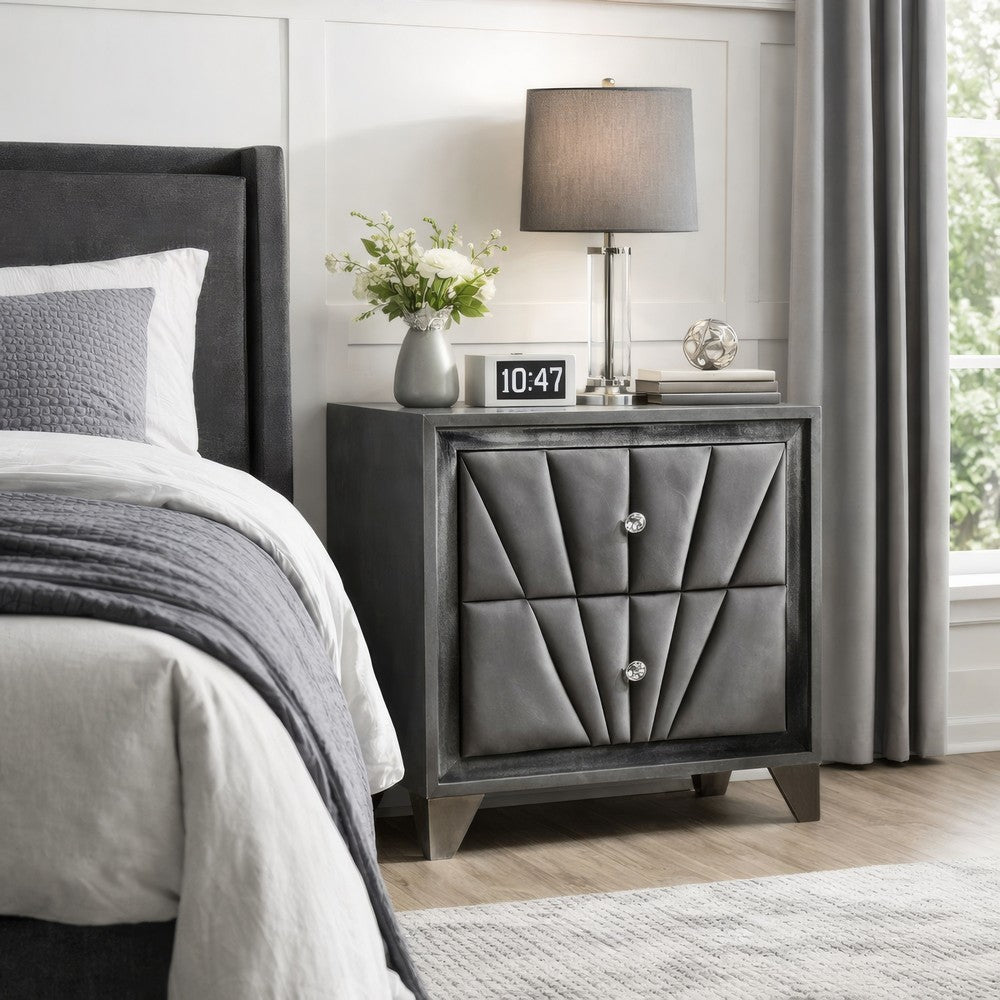 2 Drawer Fabric Frame Nightstand with Tufted Accent, Gray - BM239799