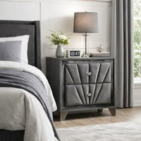 2 Drawer Fabric Frame Nightstand with Tufted Accent, Gray - BM239799