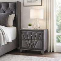 2 Drawer Fabric Frame Nightstand with Tufted Accent, Gray - BM239799