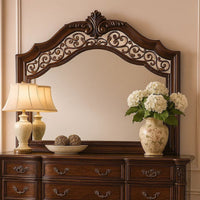 Molded Wooden Frame Mirror with Ornate Detailing, Brown By Casagear Home - BM239800