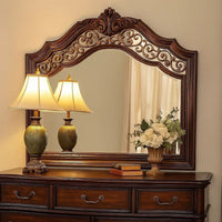 Molded Wooden Frame Mirror with Ornate Detailing, Brown By Casagear Home - BM239800