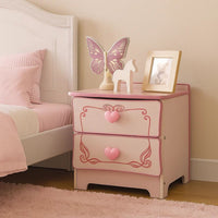2 Drawer Wooden Nightstand with Heart Knob Pulls, Pink - BM239802