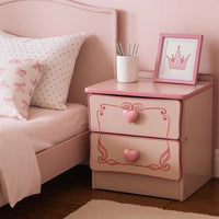 2 Drawer Wooden Nightstand with Heart Knob Pulls, Pink - BM239802
