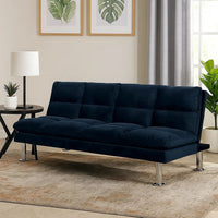 Futon Sofa with Tufted Padded Seating and Metal Legs, Blue - BM239807