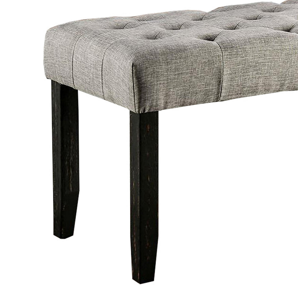 48 Inches Bench with Tufted Seat and Chamfered Legs, Light Gray - BM239821