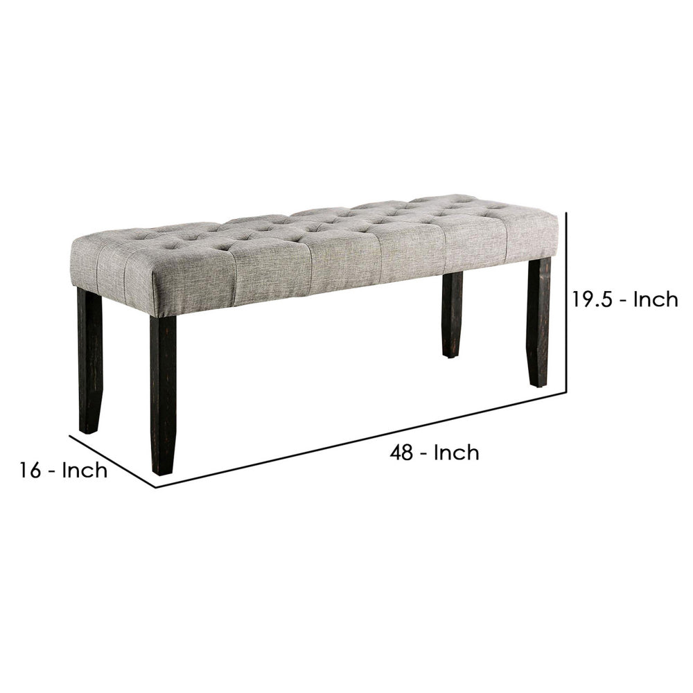 48 Inches Bench with Tufted Seat and Chamfered Legs, Light Gray - BM239821