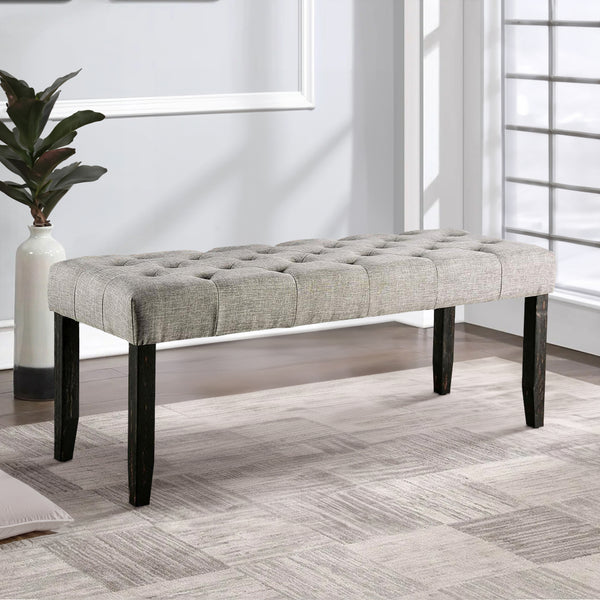 48 Inches Bench with Tufted Seat and Chamfered Legs, Light Gray - BM239821