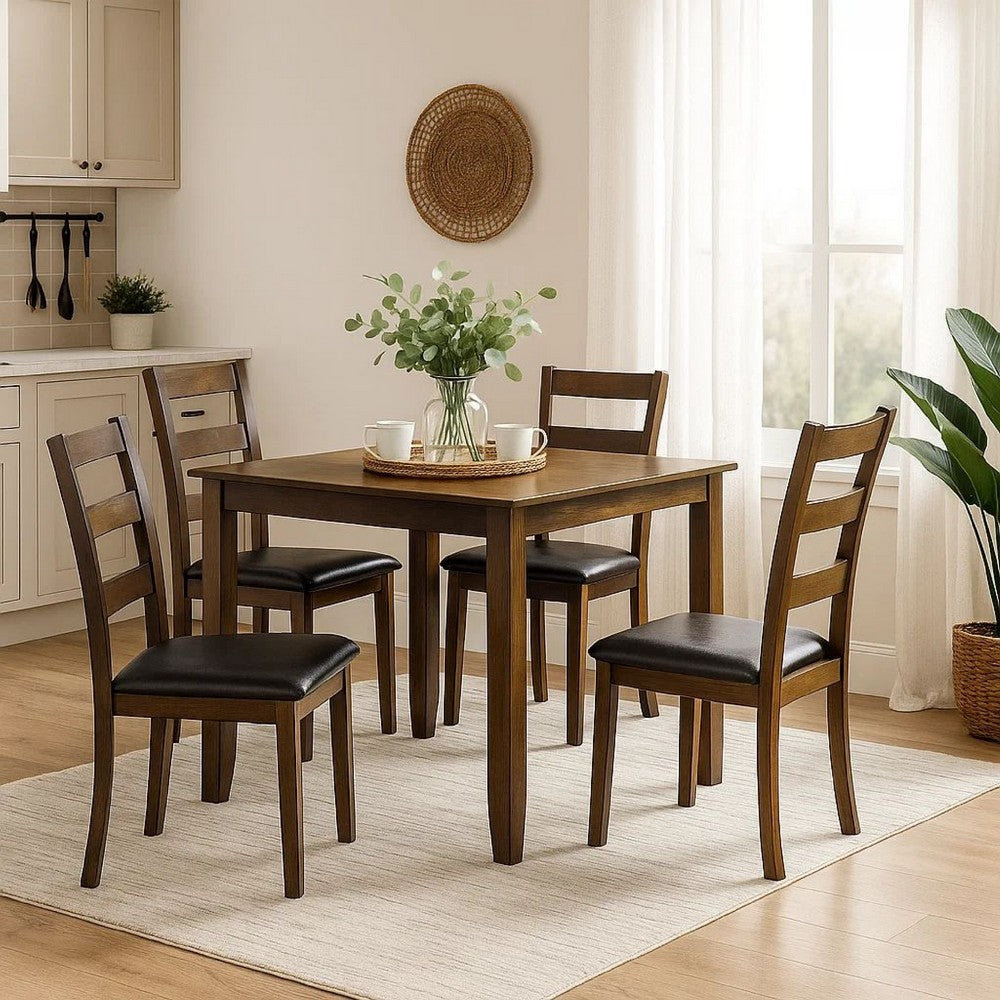 5 Piece Dining Table Set with Leatherette Seating, Brown - BM239827
