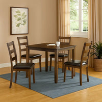 5 Piece Dining Table Set with Leatherette Seating, Brown - BM239827