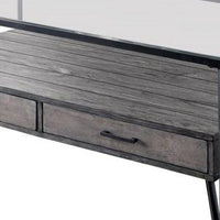 48 Inch Metal Coffee Table with Glass Top and 2 Drawers, Gray - BM239837