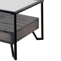 48 Inch Metal Coffee Table with Glass Top and 2 Drawers, Gray - BM239837