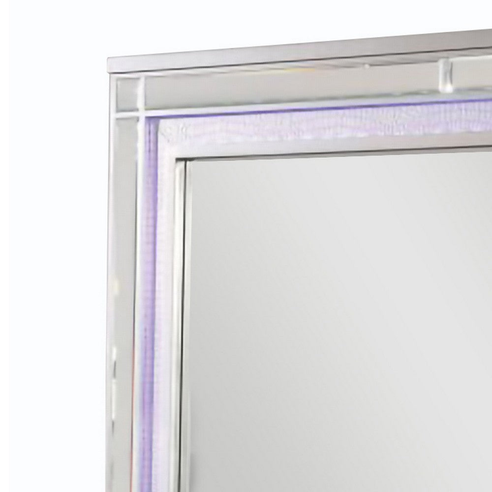 50 Inch Contemporary Textured Mirror with LED, Silver - BM240029