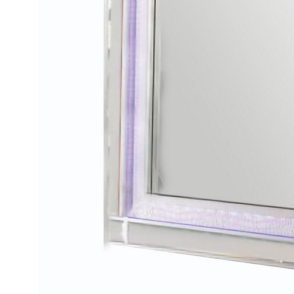 50 Inch Contemporary Textured Mirror with LED, Silver - BM240029