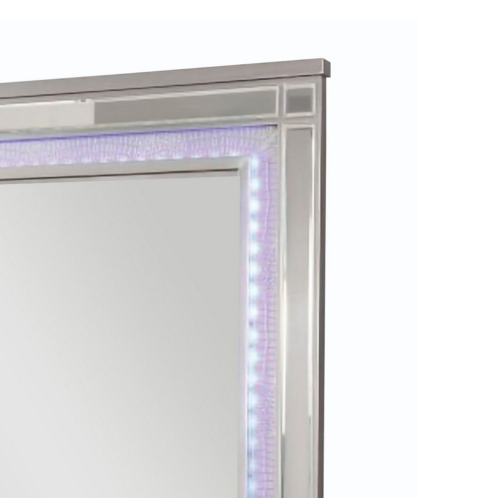 50 Inch Contemporary Textured Mirror with LED, Silver - BM240029