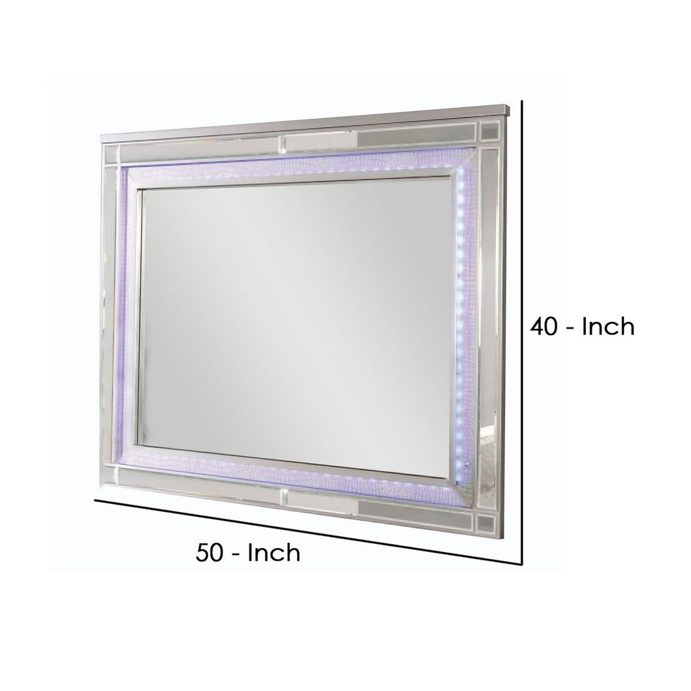 50 Inch Contemporary Textured Mirror with LED, Silver - BM240029