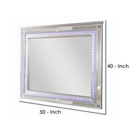 50 Inch Contemporary Textured Mirror with LED, Silver - BM240029