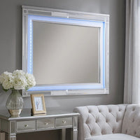 50 Inch Contemporary Textured Mirror with LED, Silver - BM240029