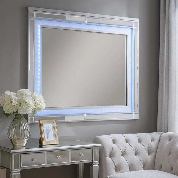 50 Inch Contemporary Textured Mirror with LED, Silver - BM240029
