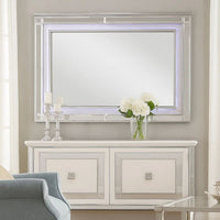 50 Inch Contemporary Textured Mirror with LED, Silver - BM240029