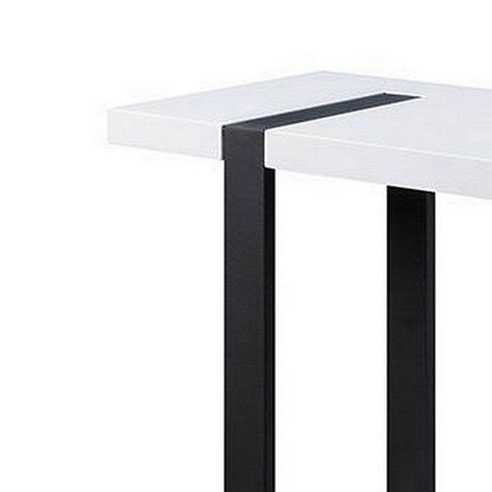 Two Tone Modern Sofa Table with Metal Legs, White and Black - BM240040