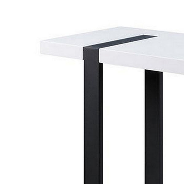 Two Tone Modern Sofa Table with Metal Legs, White and Black - BM240040