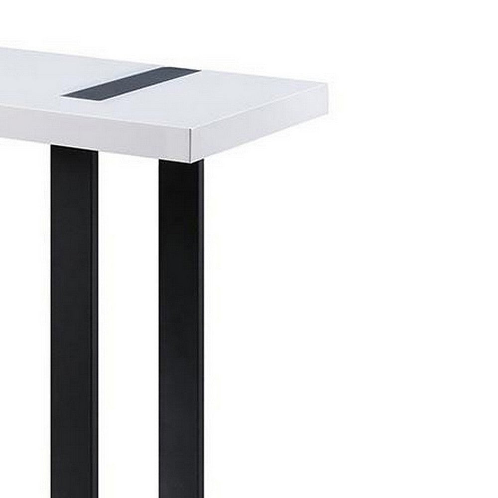 Two Tone Modern Sofa Table with Metal Legs, White and Black - BM240040