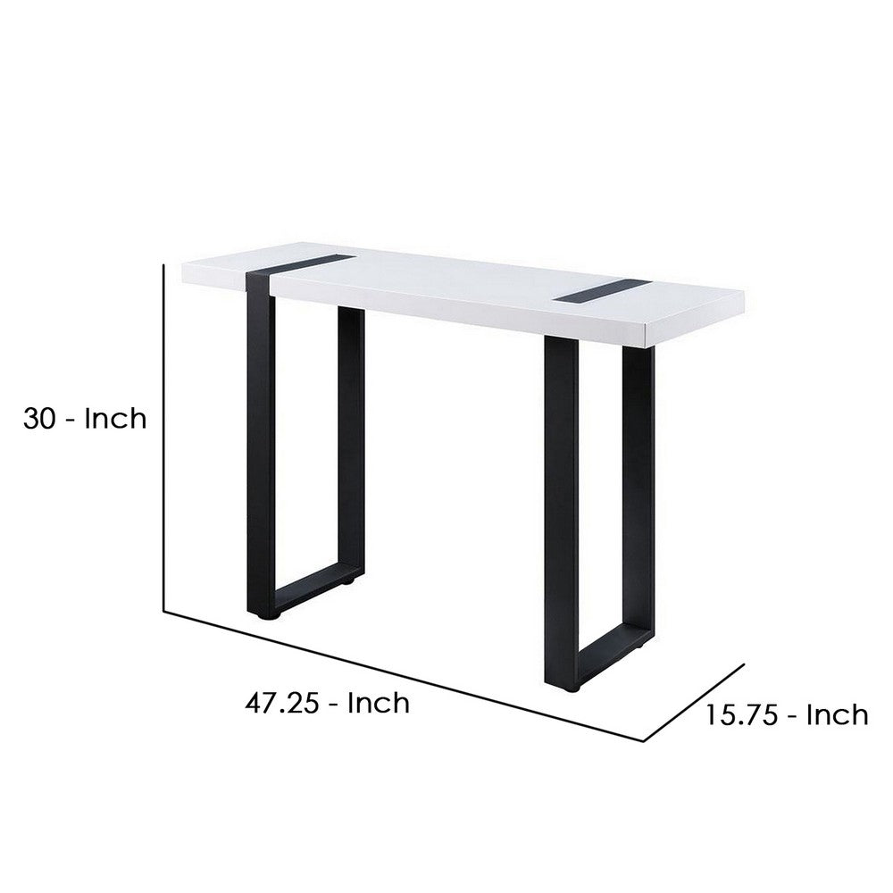 Two Tone Modern Sofa Table with Metal Legs, White and Black - BM240040