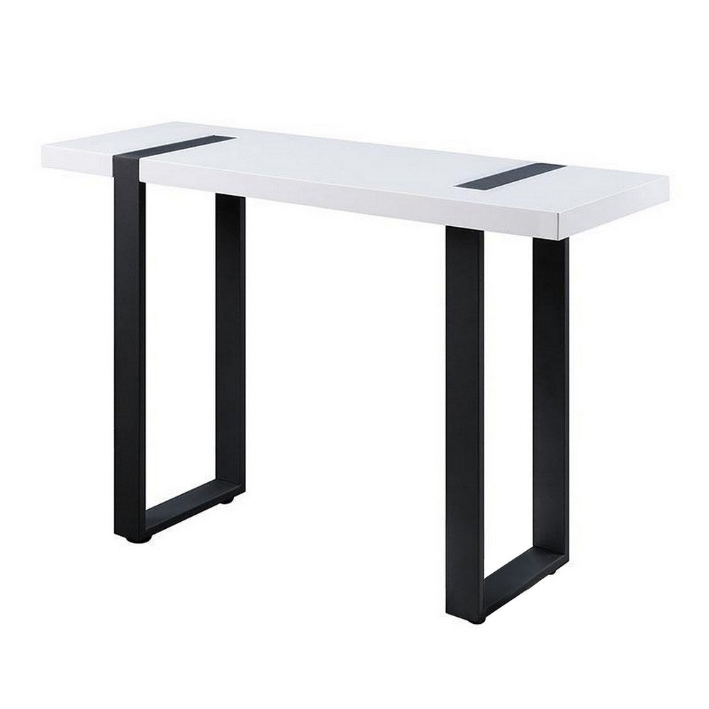 Two Tone Modern Sofa Table with Metal Legs, White and Black - BM240040