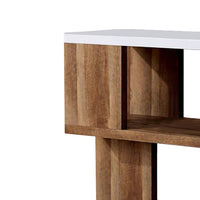 Two Tone Modern Sofa Table with Bottom Shelf, White and Brown - BM240041