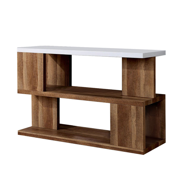 Two Tone Modern Sofa Table with Bottom Shelf, White and Brown - BM240041