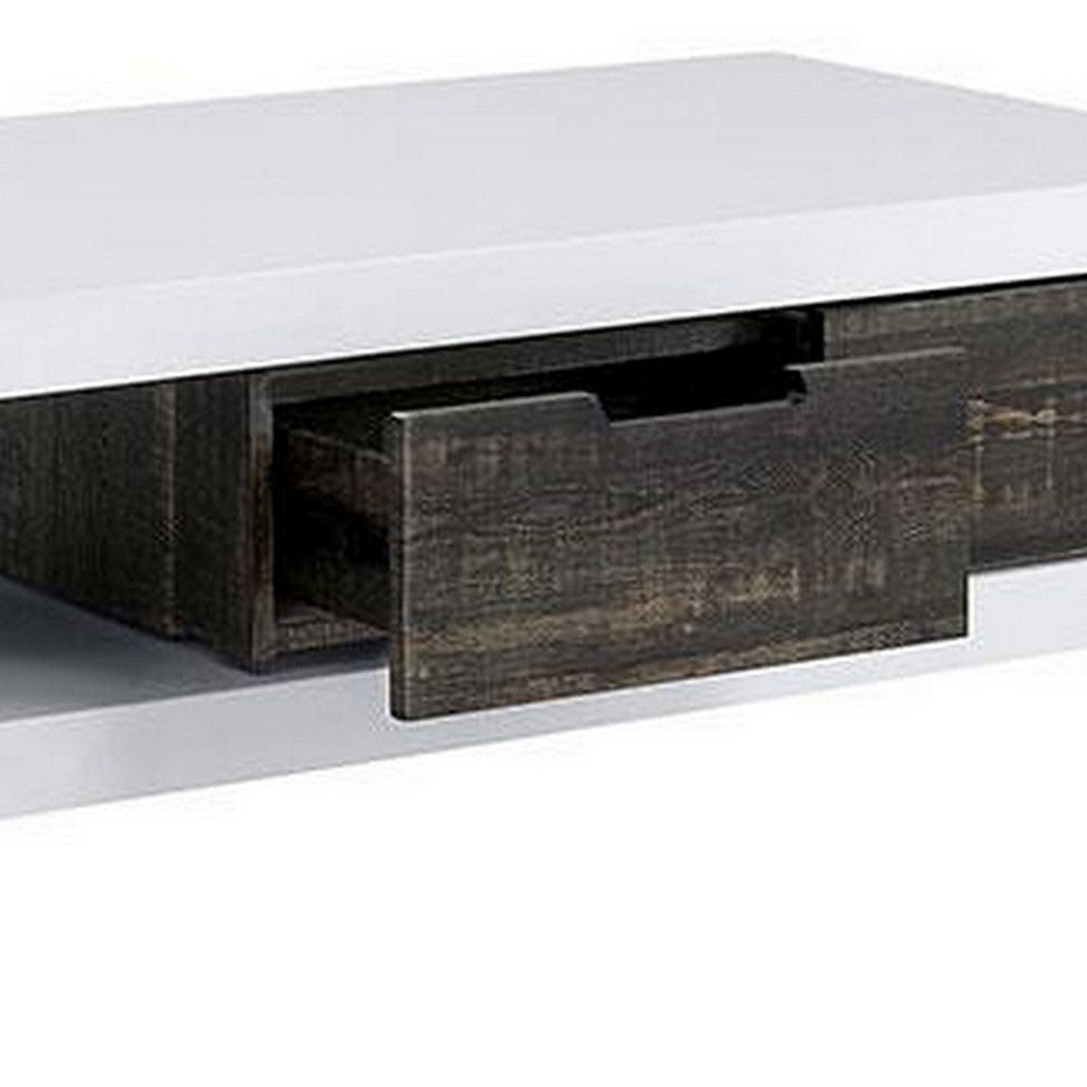 Two Tone Coffee Table with Open Shelf, White and Brown - BM240042