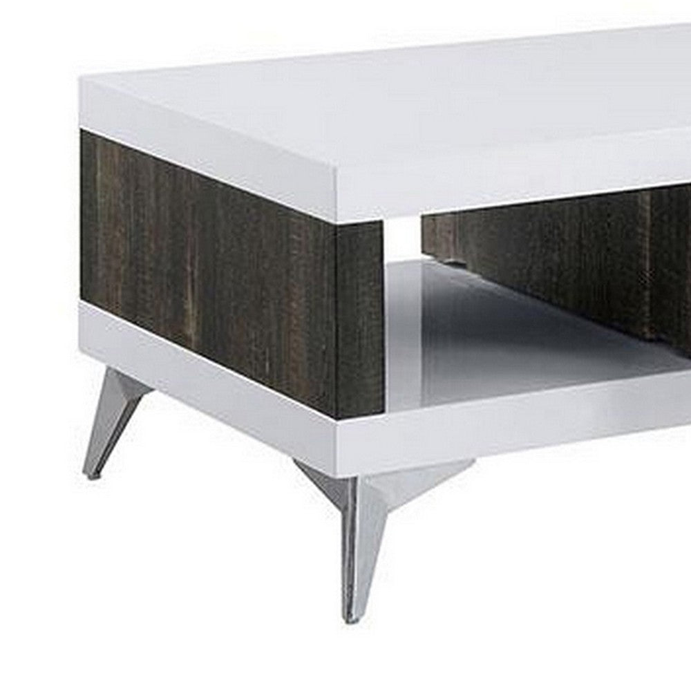 Two Tone Coffee Table with Open Shelf, White and Brown - BM240042