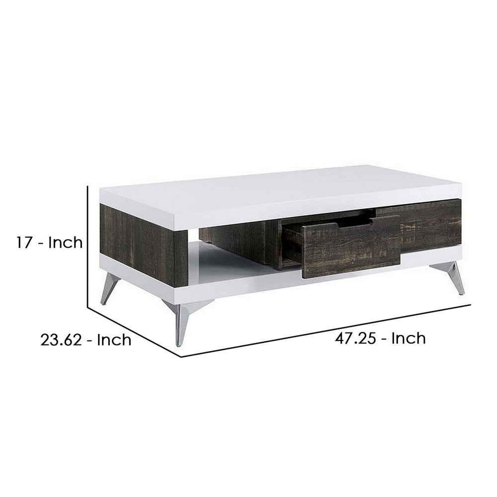 Two Tone Coffee Table with Open Shelf, White and Brown - BM240042