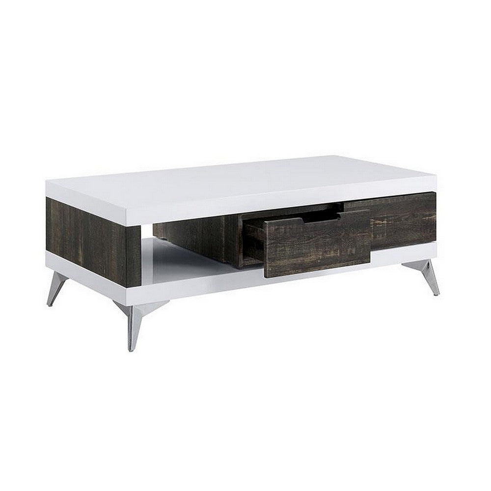 Two Tone Coffee Table with Open Shelf, White and Brown - BM240042