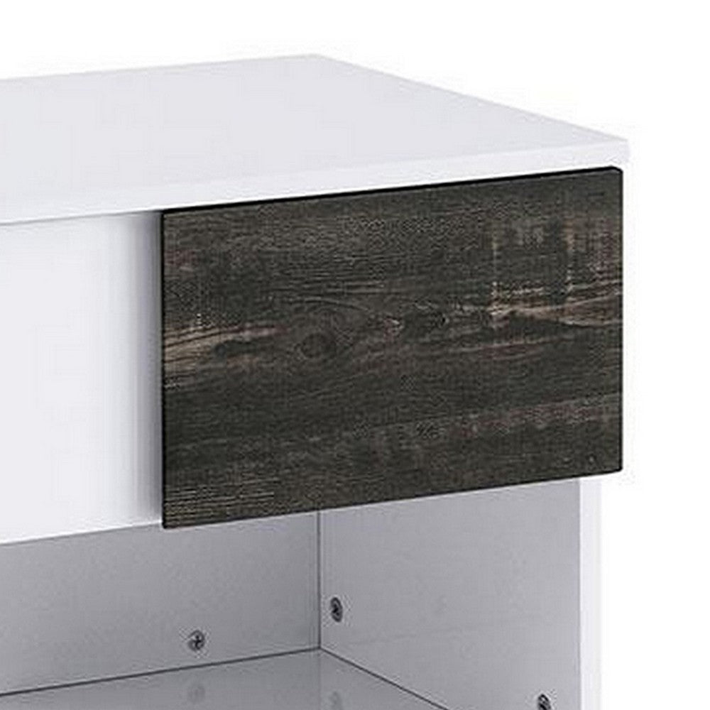 Two Tone End Table with Open Shelf, White and Brown - BM240043