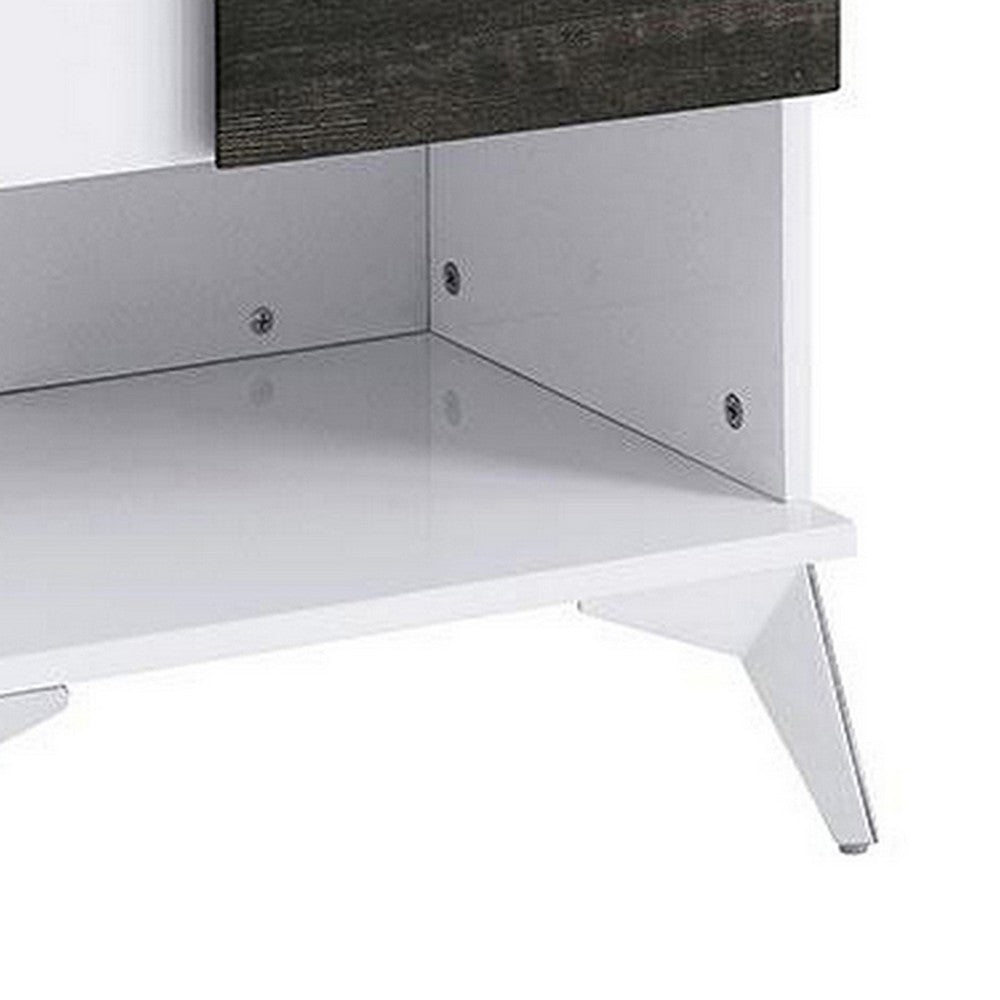 Two Tone End Table with Open Shelf, White and Brown - BM240043
