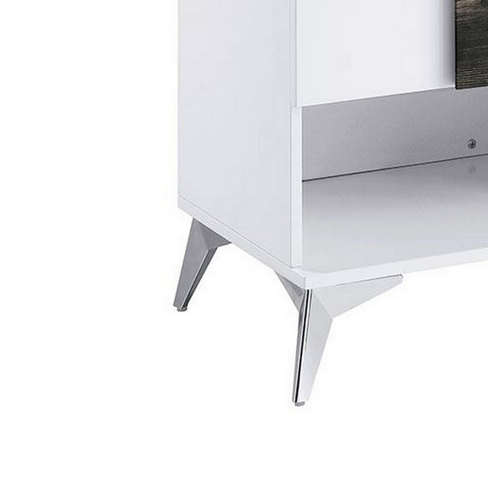 Two Tone End Table with Open Shelf, White and Brown - BM240043