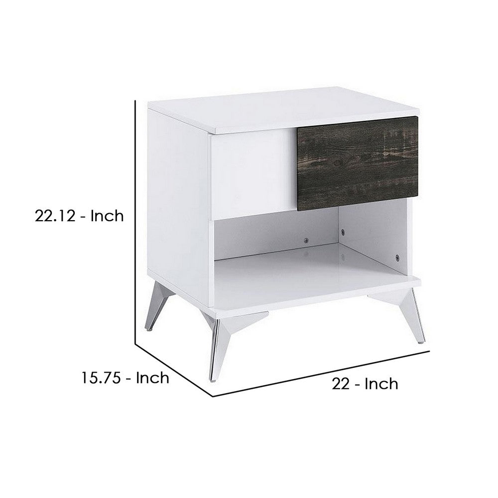Two Tone End Table with Open Shelf, White and Brown - BM240043